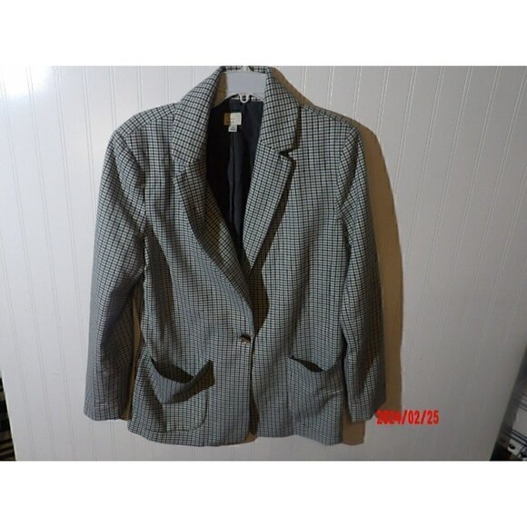 A NEW Day Oversized Plaid One Button Blazer Size M Pocket Blue Gray Academia - Picture 1 of 5